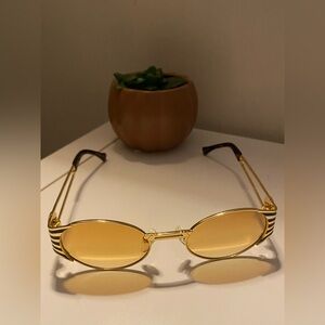 GG Gold Gods Logo Stylish Yellow Tinted Oval Glasses